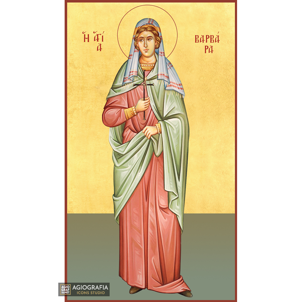 22k St Barbara - Gold Leaf Background Christian Orthodox Icon