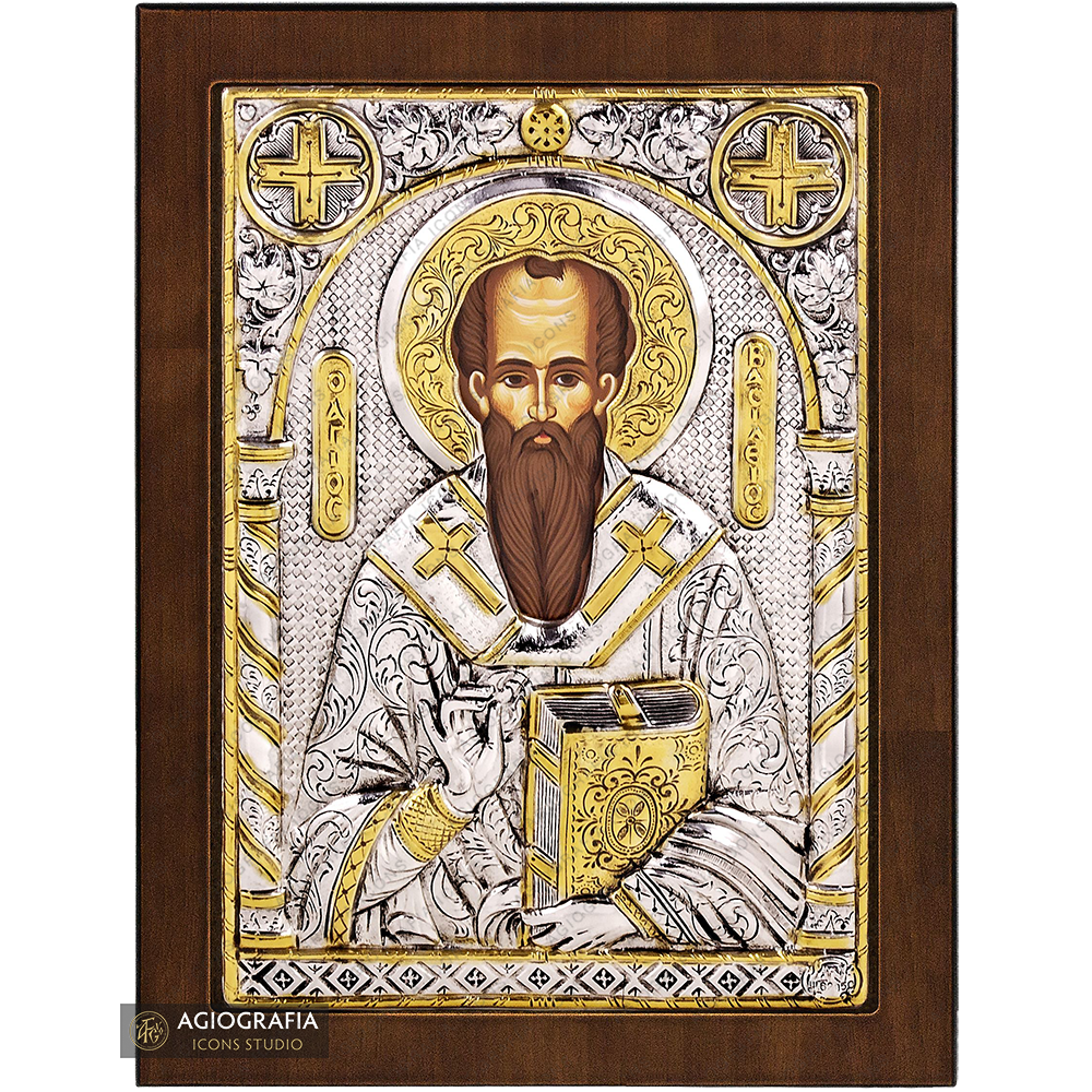 Saint Basil Christian Orthodox Silver Plated Icon – Agiografia Icons