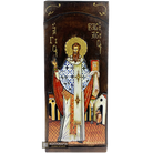 St Basil Christian Orthodox Gold Print Icon on Carved Wood