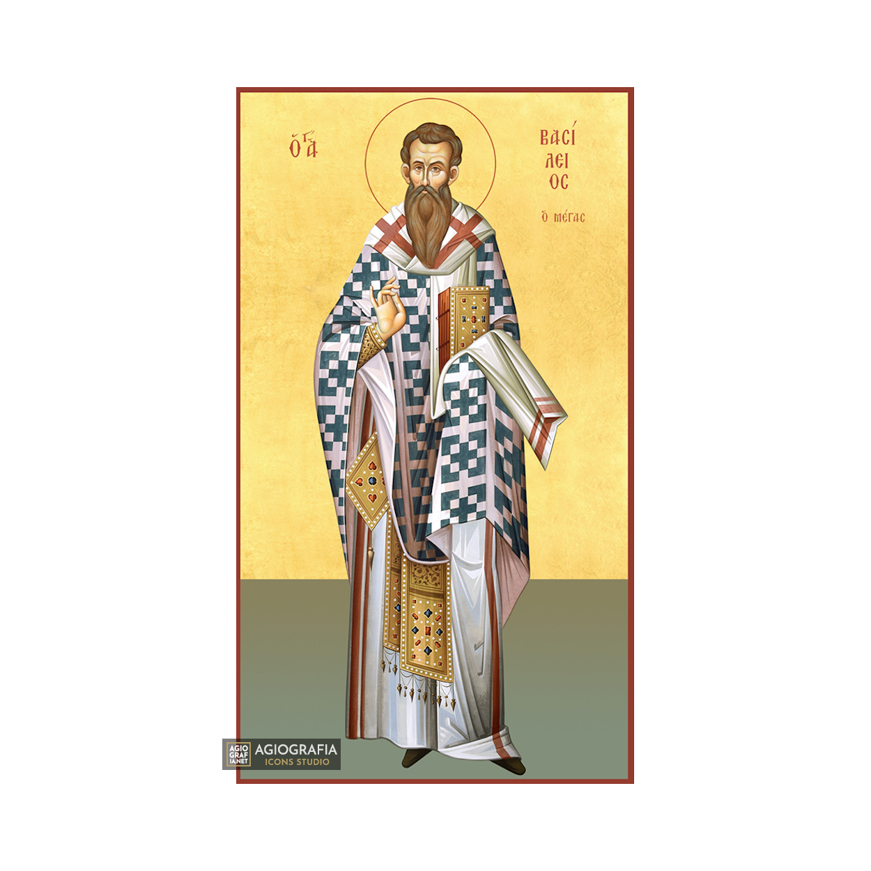 22k St Basil - Gold Leaf Background Christian Orthodox Icon