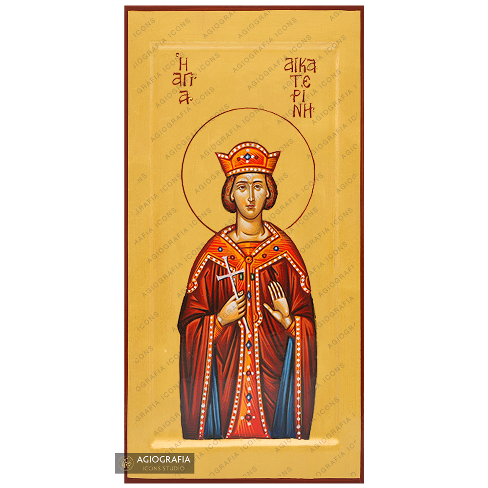 24k Saint Catherine Handwritten Icon with Gold Leaves