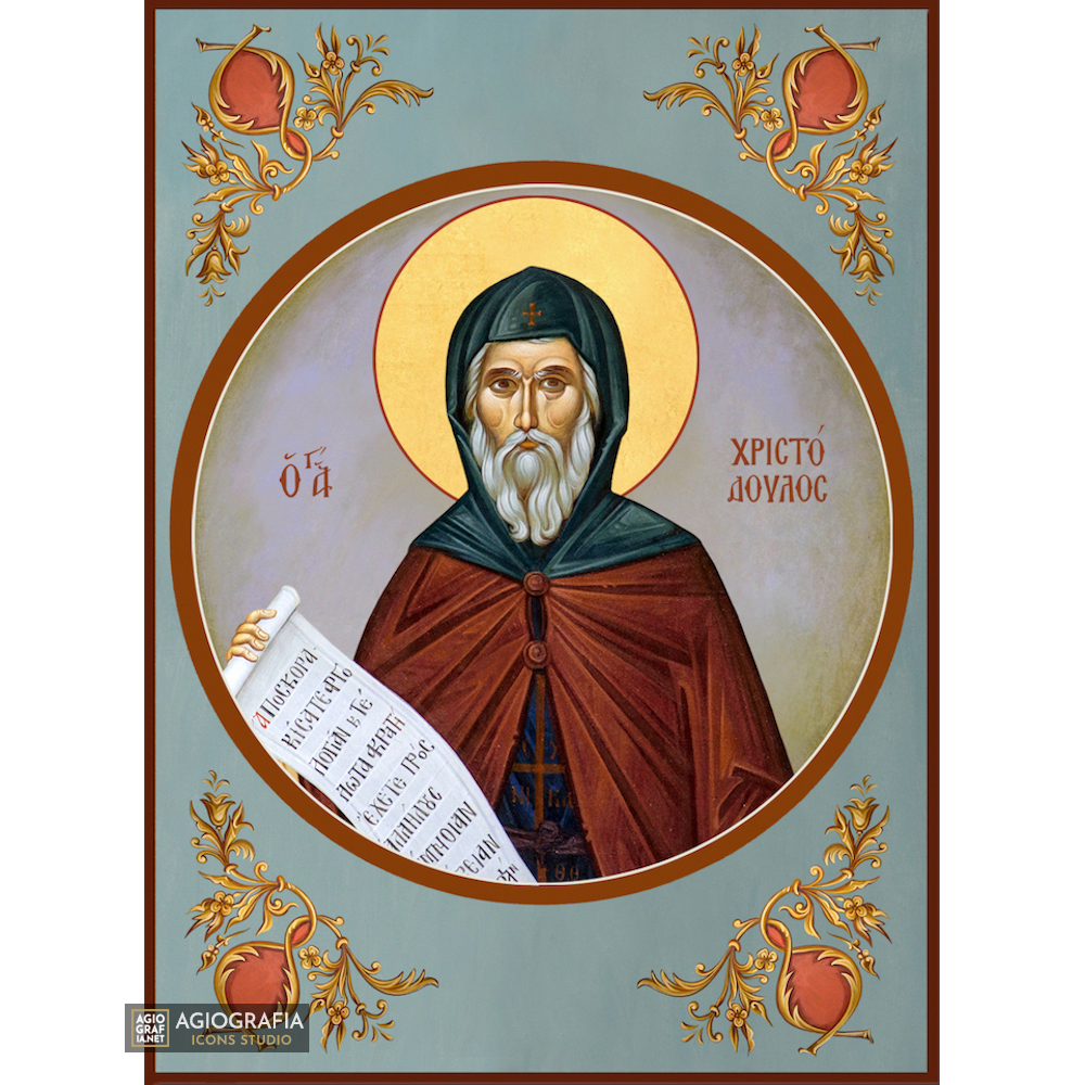 St Christodoulos Orthodox Icon with Blue Background