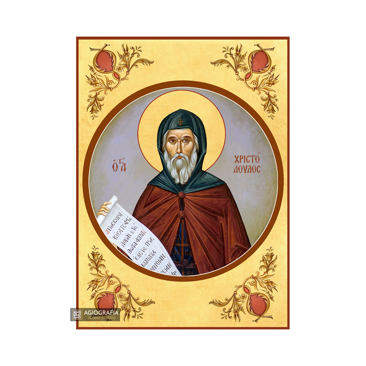 22k St Christodoulos - Gold Leaf Background Christian Orthodox Icon