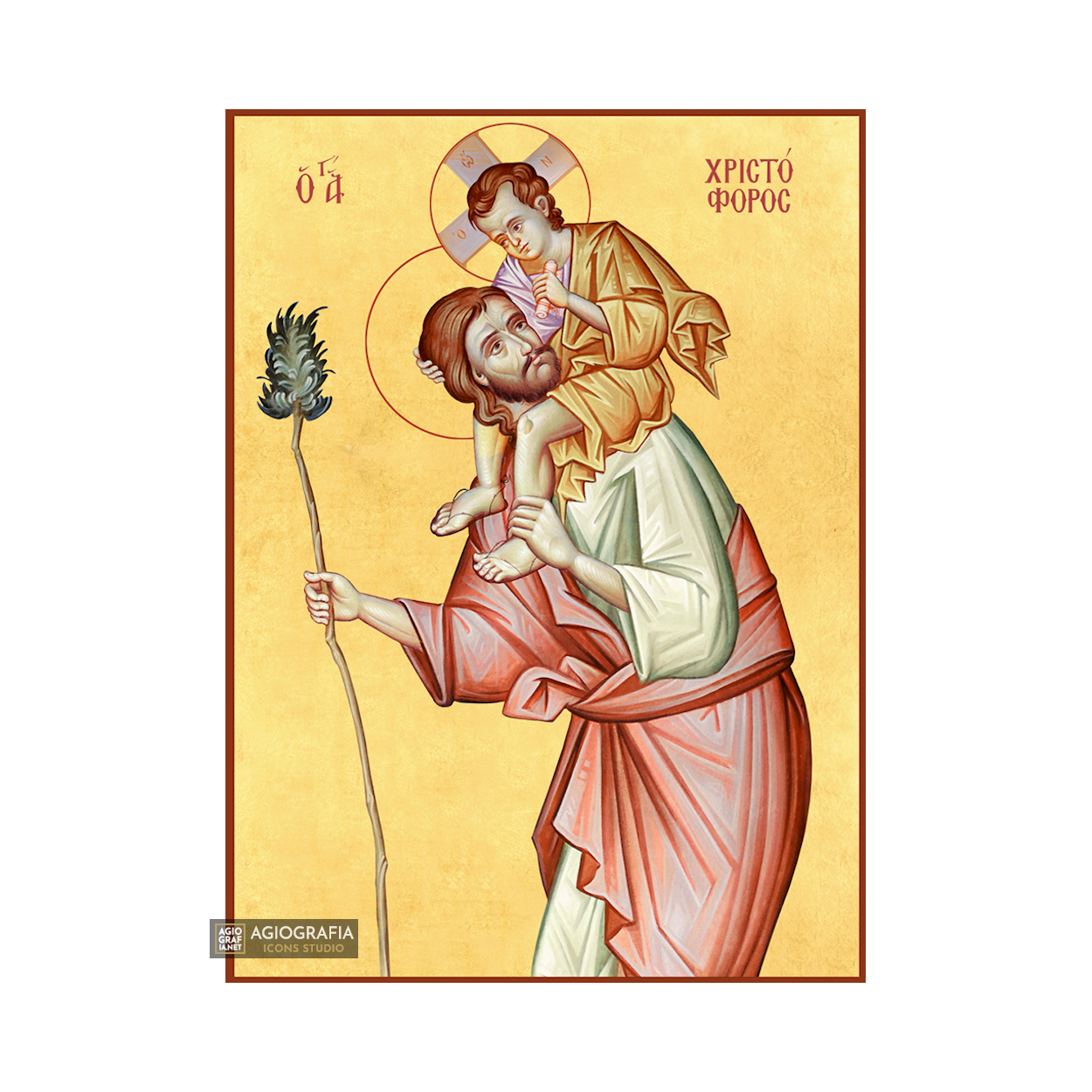 22k St Christopher - Gold Leaf Background Christian Orthodox Icon