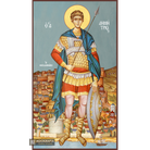 St Demetrius Christian Byzantine Wood Icon with Blue Background