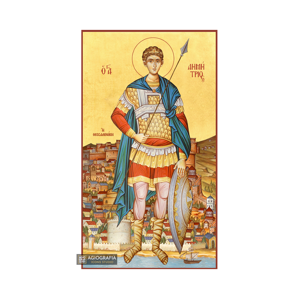 22k St Demetrius - Gold Leaf Background Christian Orthodox Icon