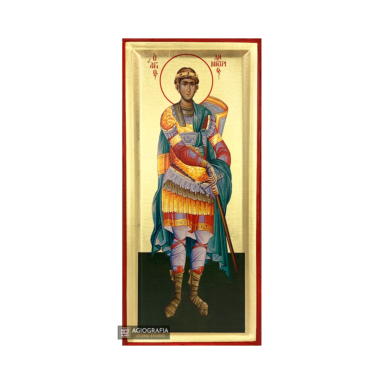 St Demetrius Byzantine Orthodox Wood Icon with Gold Leaf