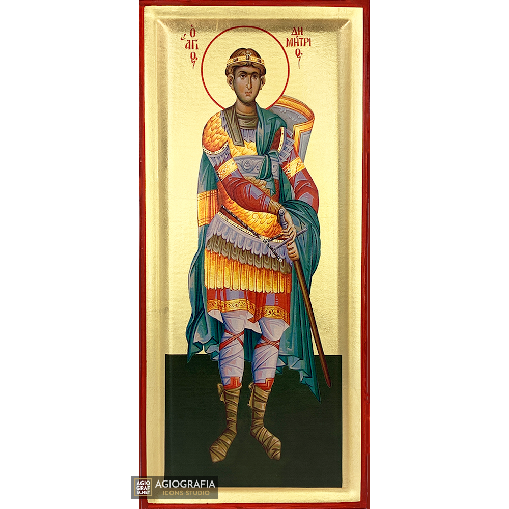 St Demetrius Byzantine Orthodox Wood Icon with Gold Leaf