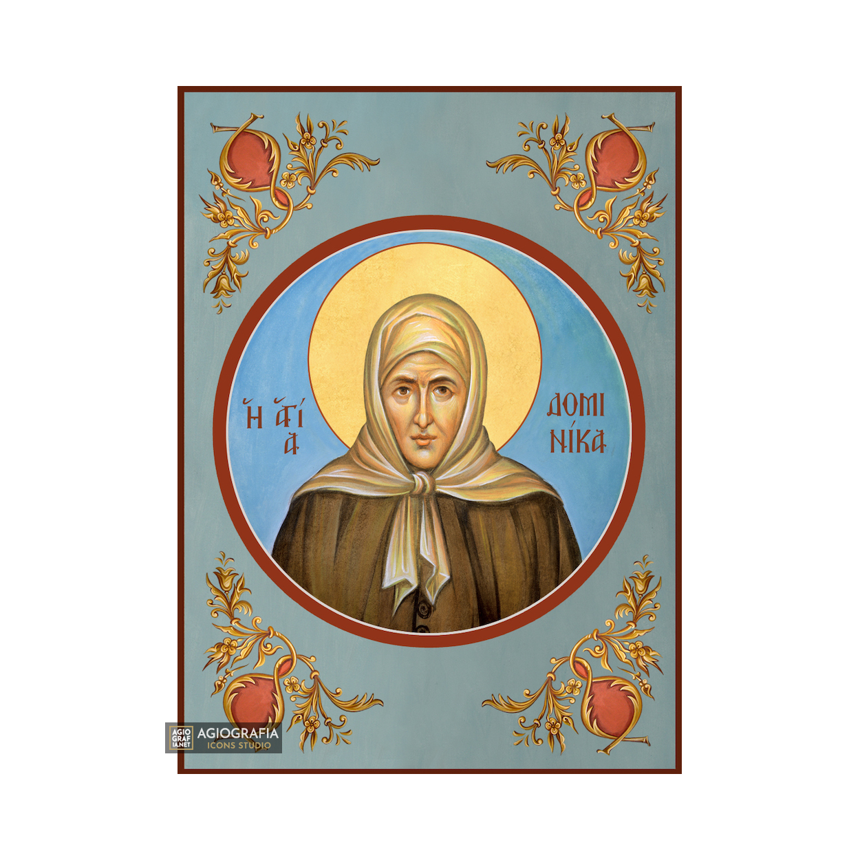 St Dominica Christian Orthodox Icon with Blue Background
