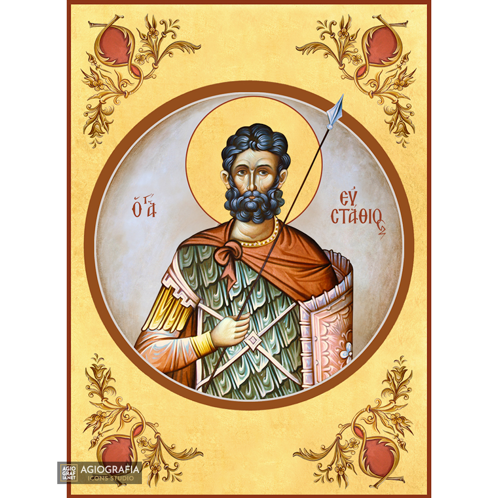 22k St Efstathios - Gold Leaf Background Christian Orthodox Icon