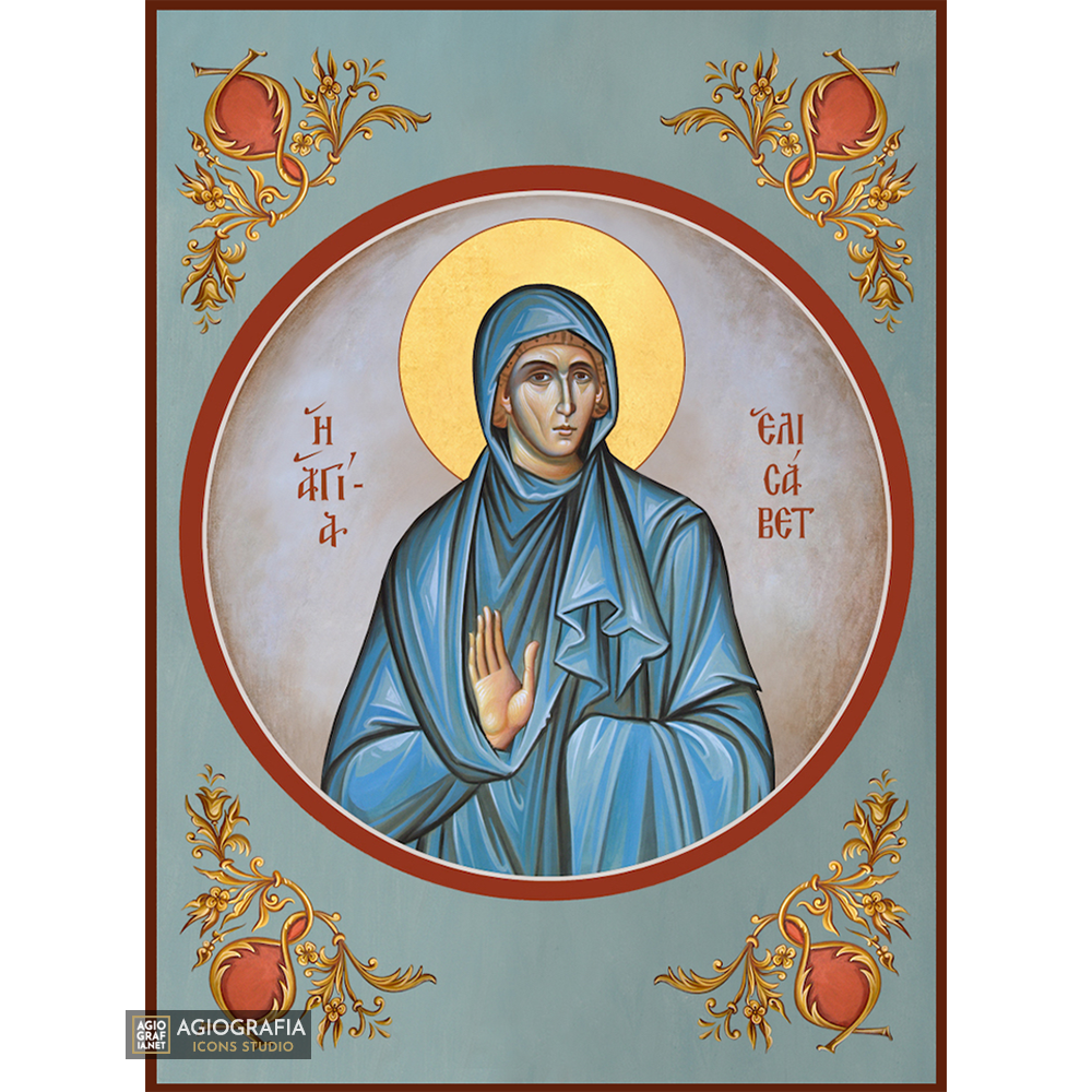 St Elizabeth Greek Orthodox Icon on Wood with Blue Background