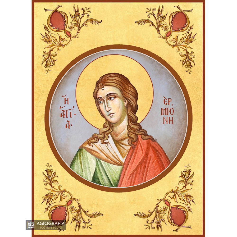 22k Saint Ermioni Christian Orthodox Icon with Gold Leaf Background