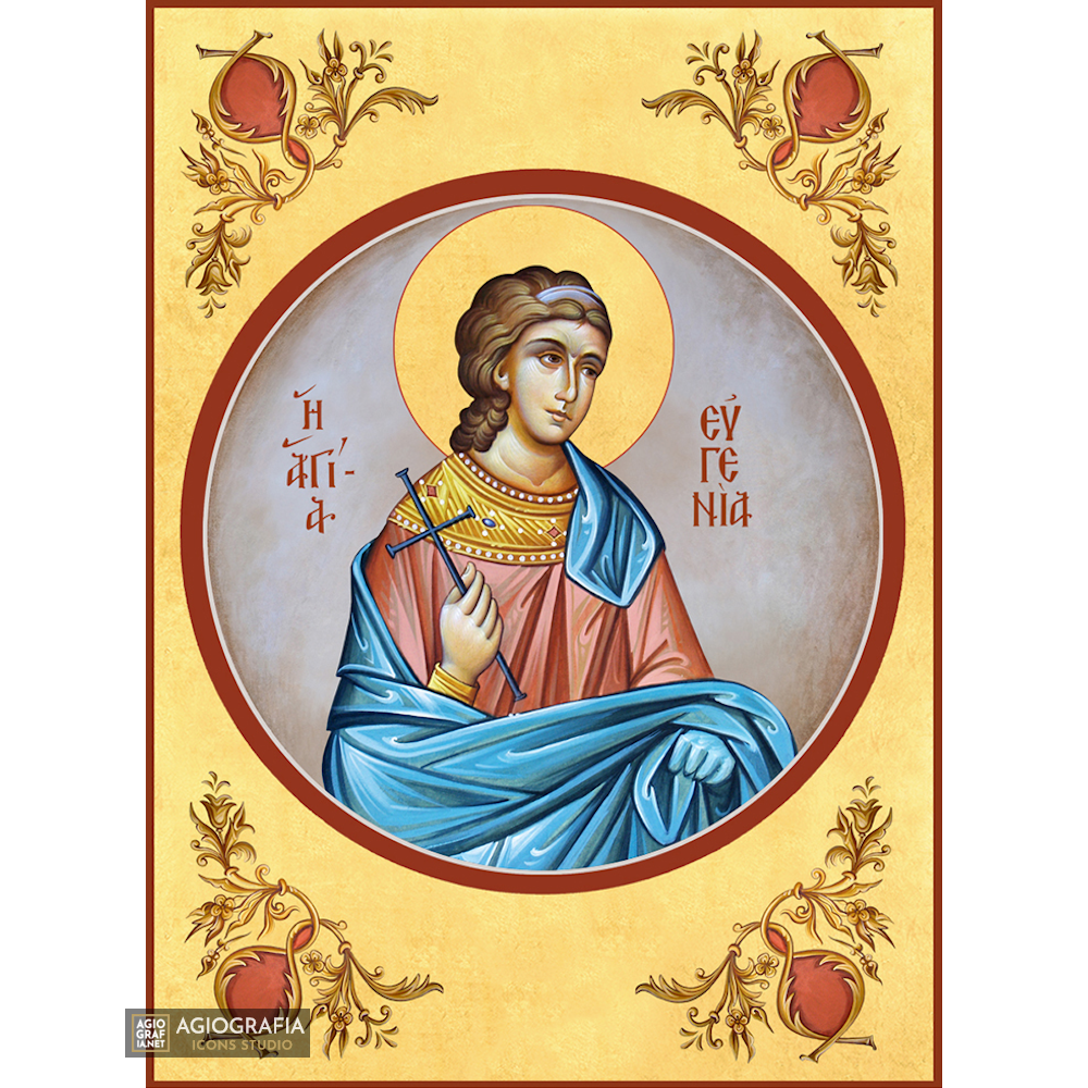 22k St Evgenia - Gold Leaf Background Christian Orthodox Icon