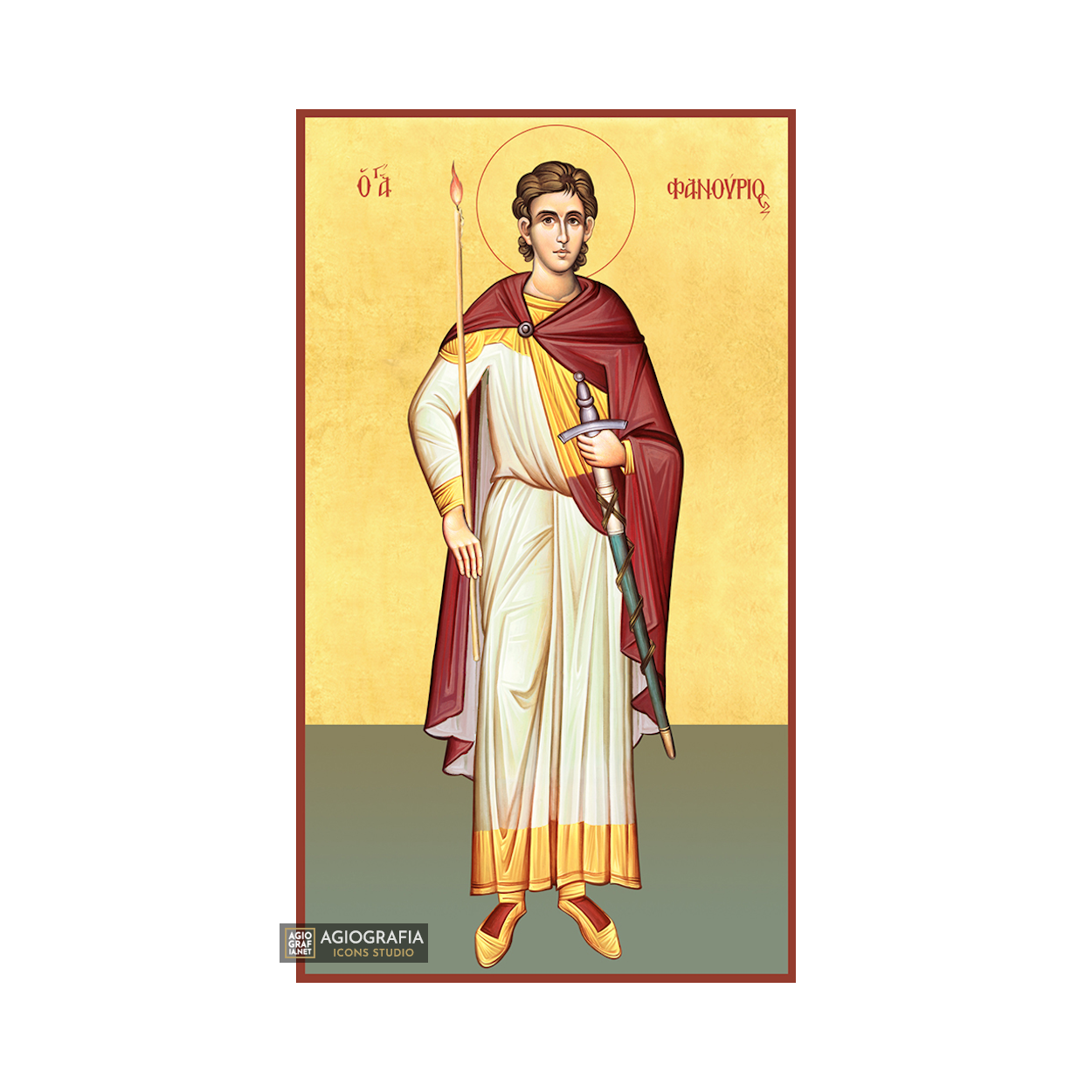22k St Fanourios - Gold Leaf Background Christian Orthodox Icon