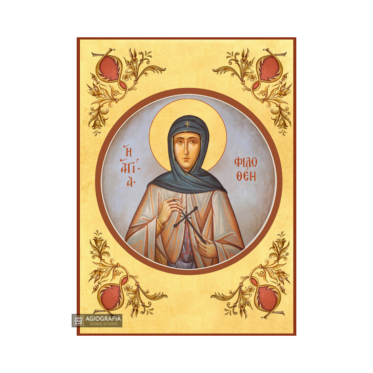 22k St Filothei - Gold Leaf Background Christian Orthodox Icon