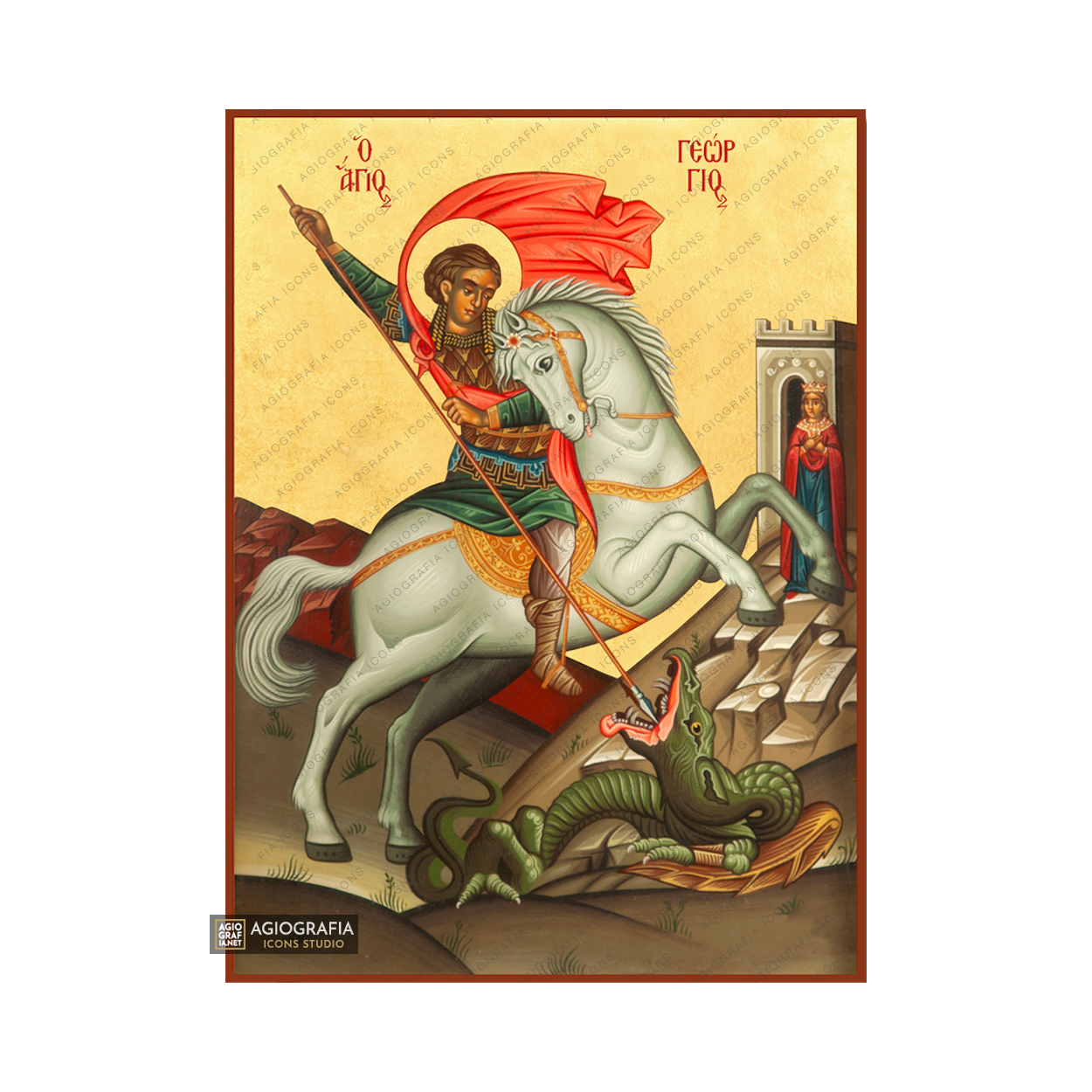 22k St George on horseback - Exclusive Gold Leaf Greek Icon