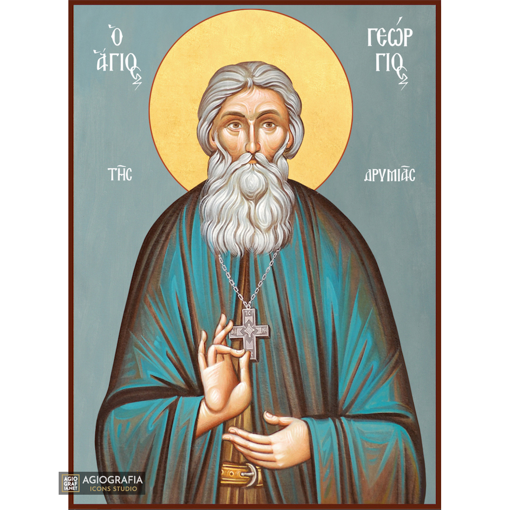 St George Drimias Greek Orthodox Icon with Blue Background