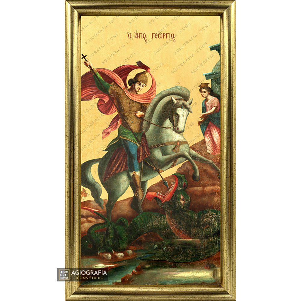 22k St George on horseback Framed Christian Icon with Gold Leaf