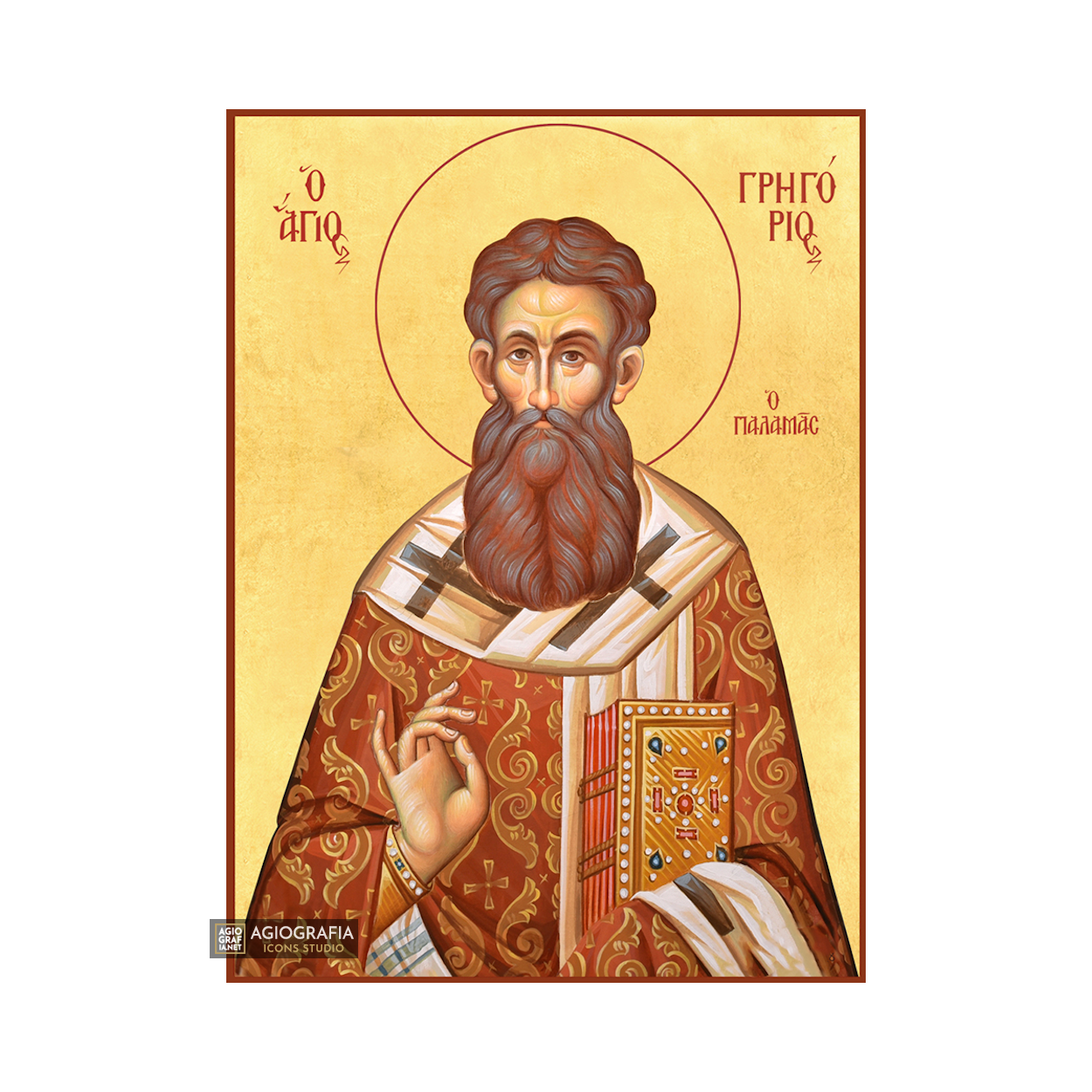 22k St Gregory Palamas - Gold Leaf Background Greek Orthodox Icon
