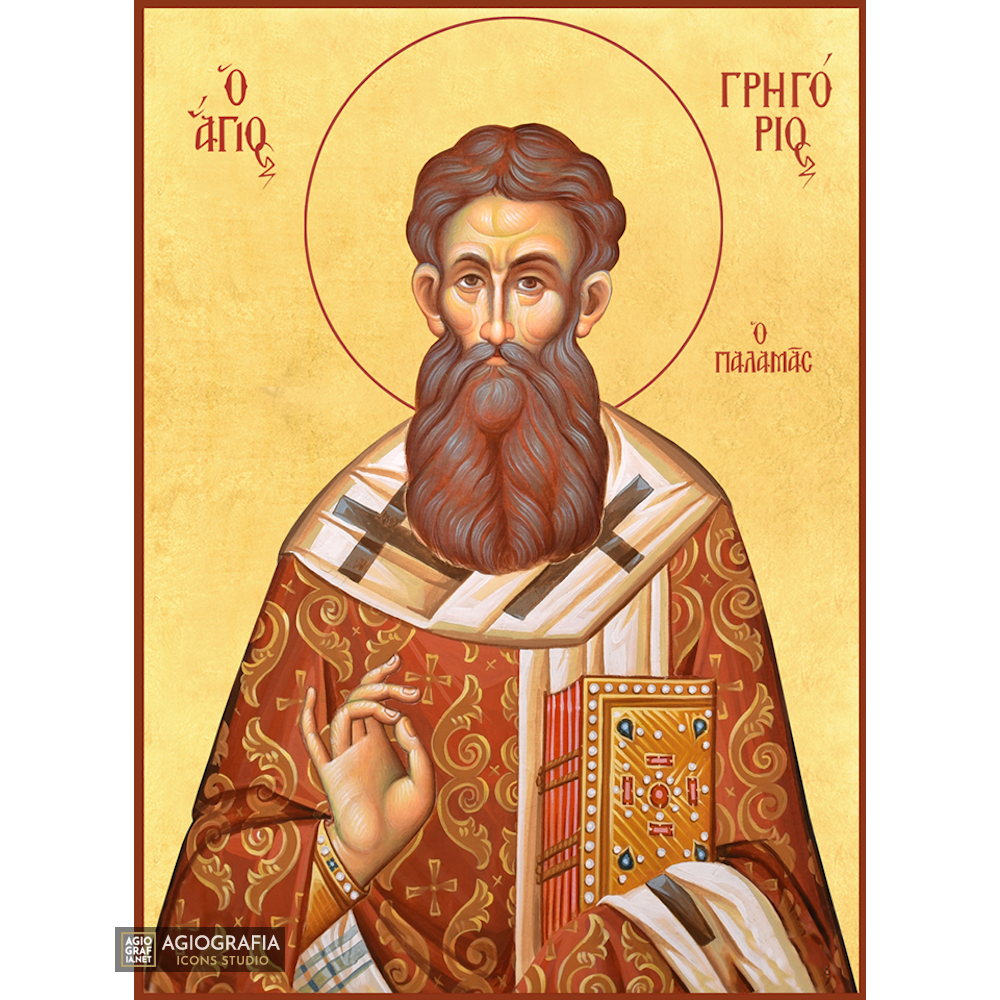 22k St Gregory Palamas - Gold Leaf Background Greek Orthodox Icon