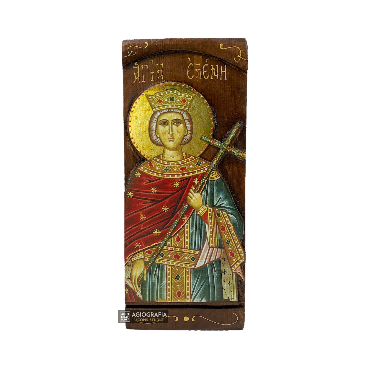 St Helen Christian Orthodox Gold Print Icon on Carved Wood