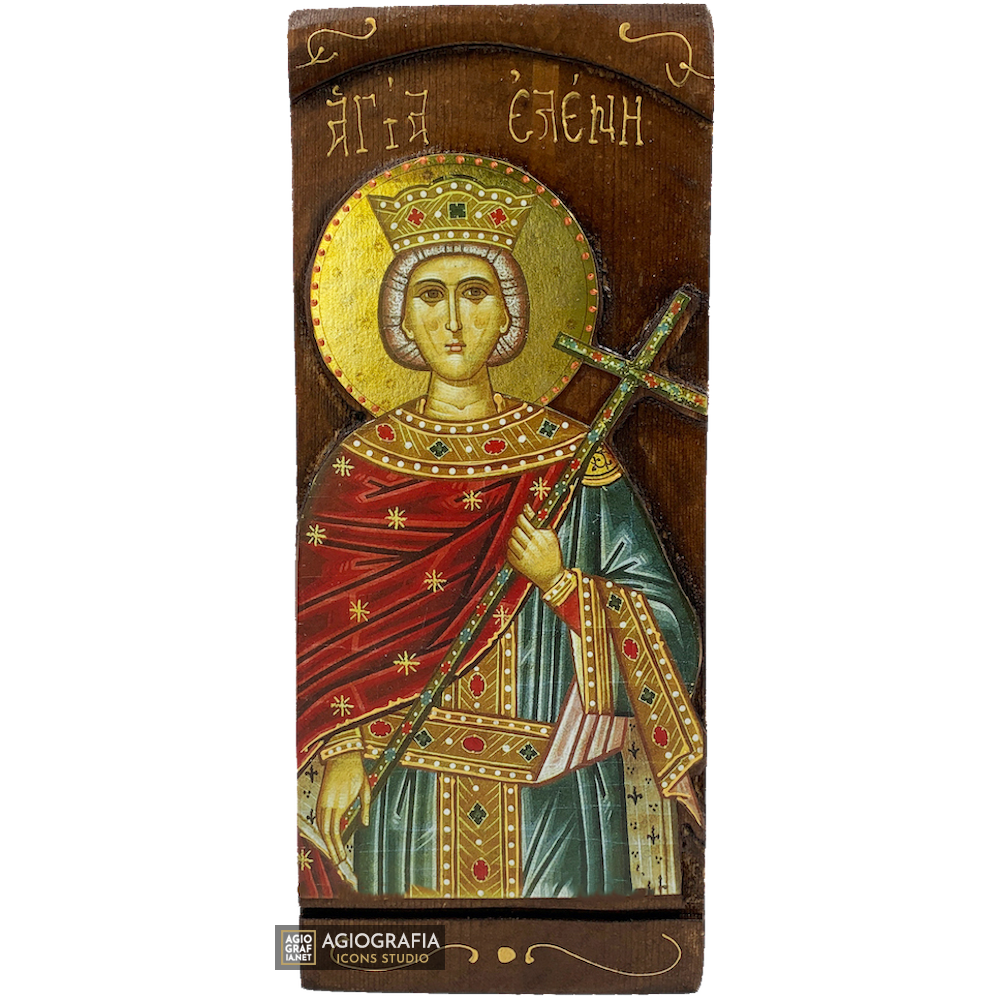 St Helen Christian Orthodox Gold Print Icon on Carved Wood