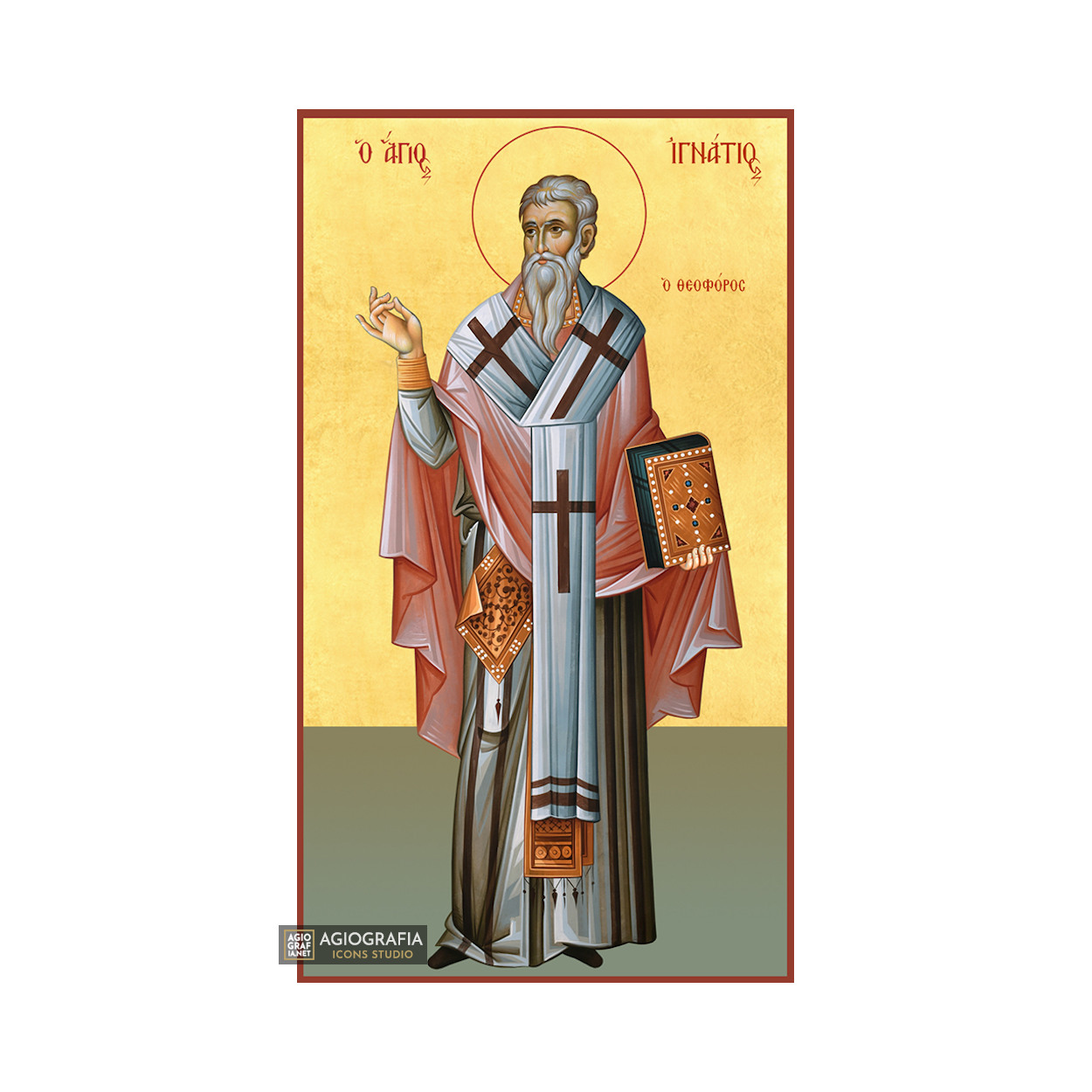22k St Ignatius - Gold Leaf Background Christian Orthodox Icon