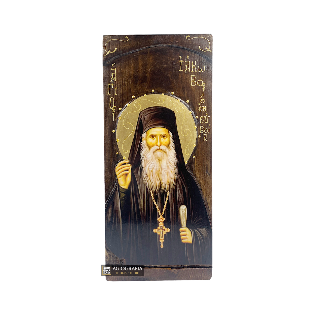 St Jacob Tsalikis Byzantine Greek Gold Print Icon on Carved Wood