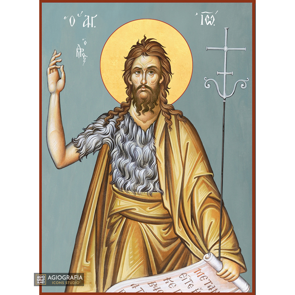 St John Baptist Christian Orthodox Icon with Blue Background