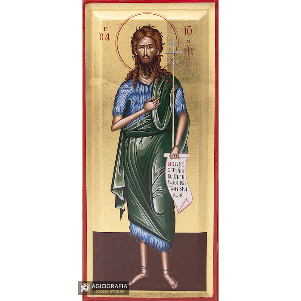 St John Baptist Christian Orthodox Icon on Wood with Gold Leaf
