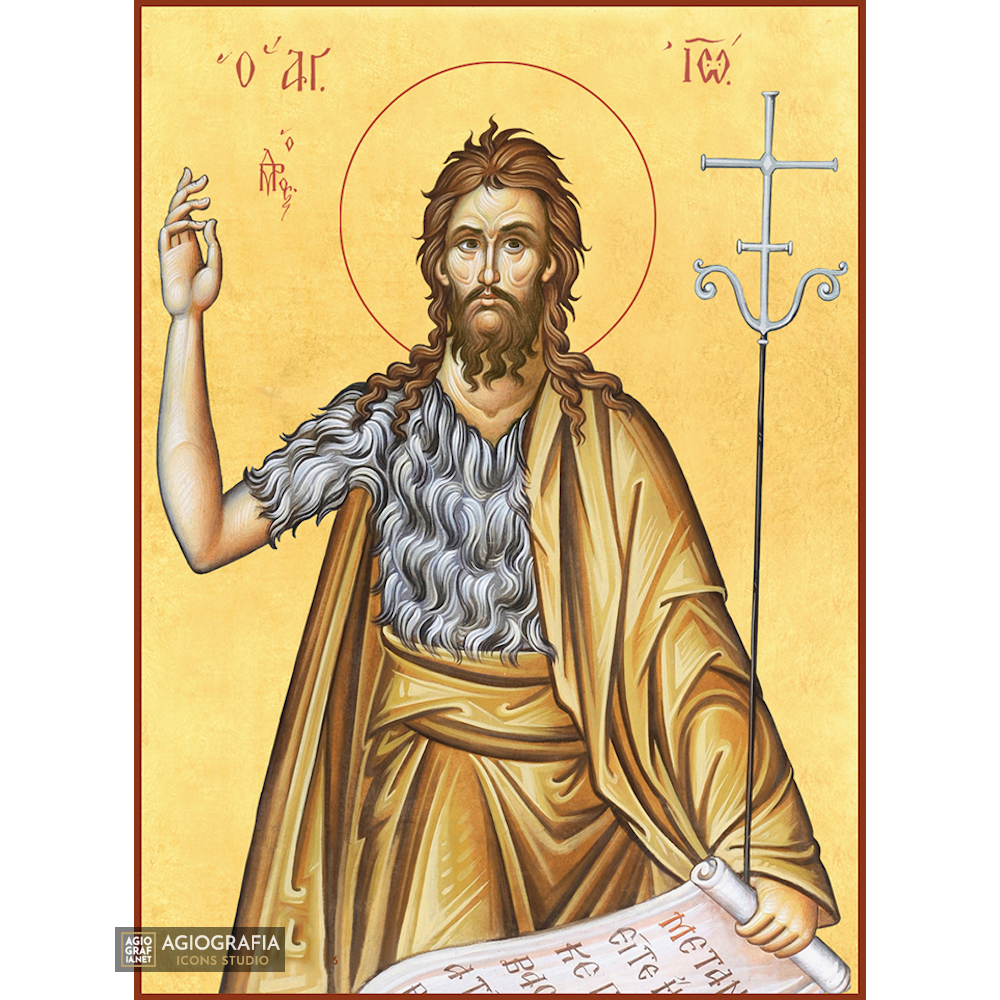 22k St John Baptist - Gold Leaf Background Christian Orthodox Icon