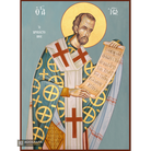 St John Chrysostom Greek Orthodox Icon with Blue Background