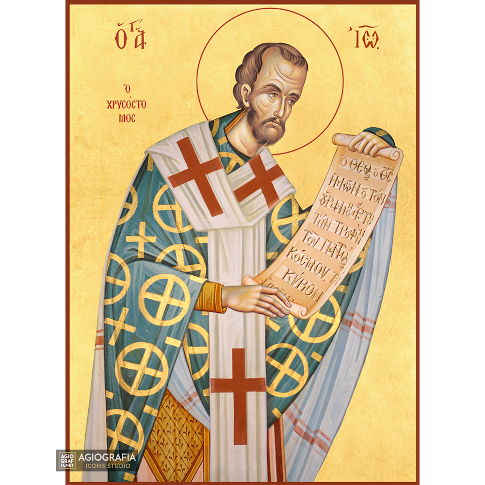 22k St John Chrysostom - Gold Leaf Background Greek Orthodox Icon