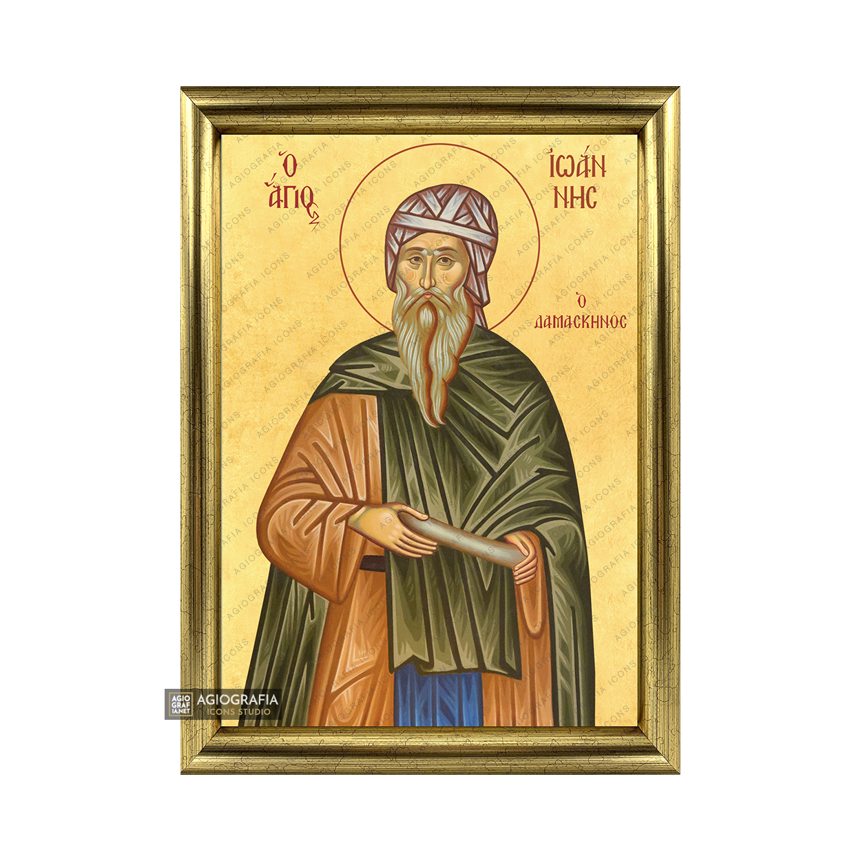 22k St John the Damascene Framed Orthodox Icon with Gold Leaf