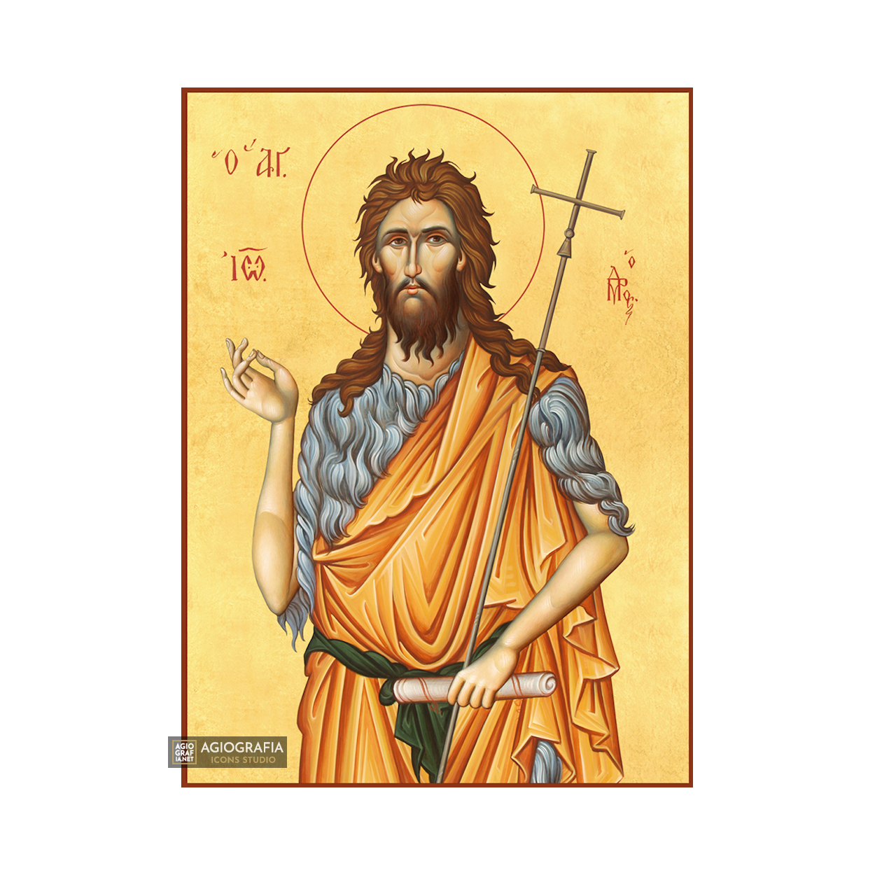 22k St John Baptist - Gold Leaf Background Christian Orthodox Icon