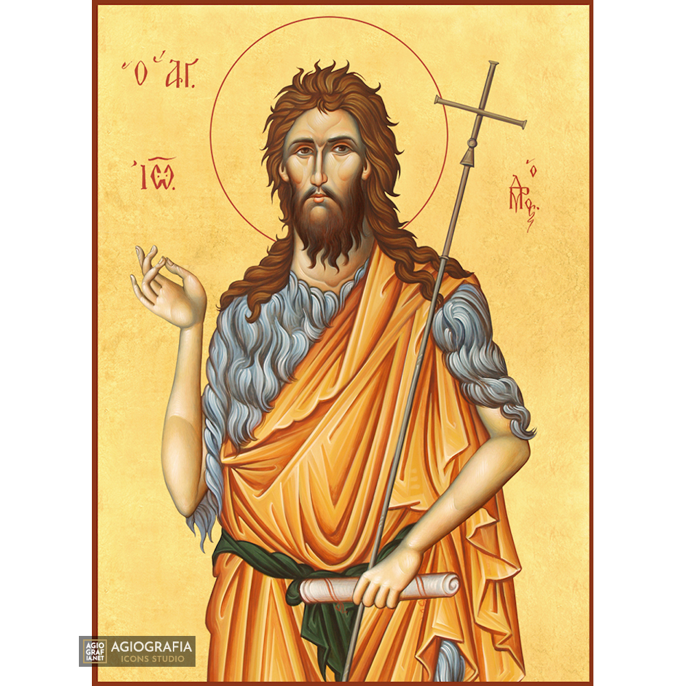 22k St John Baptist - Gold Leaf Background Christian Orthodox Icon