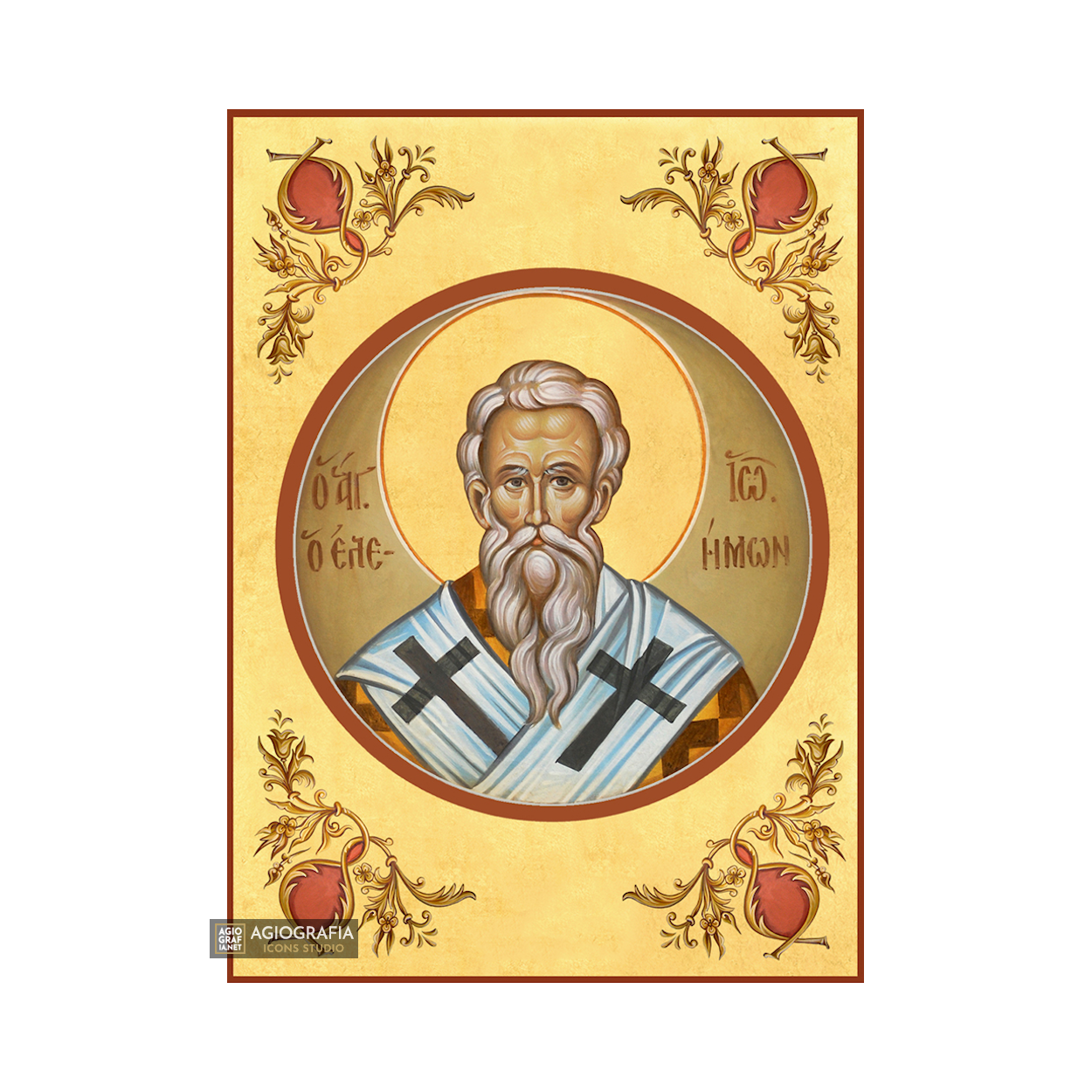 22k St John the Merciful - Gold Leaf Background Greek Orthodox Icon