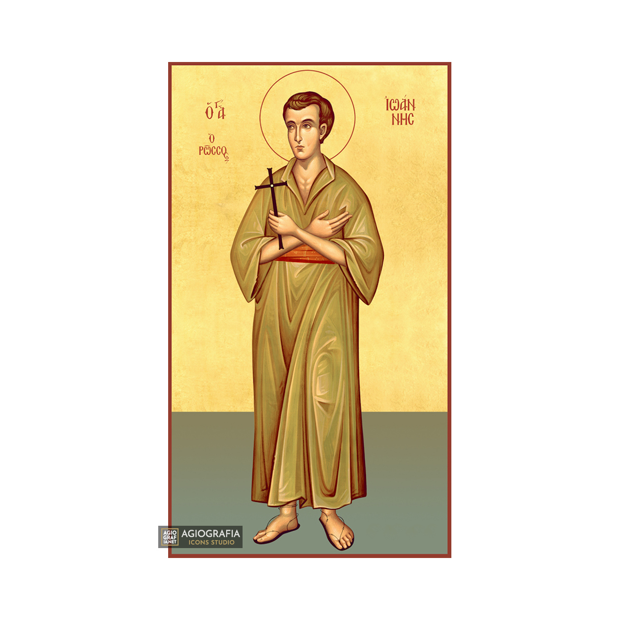 22k St John the Russian - Gold Leaf Background Christian Greek Icon