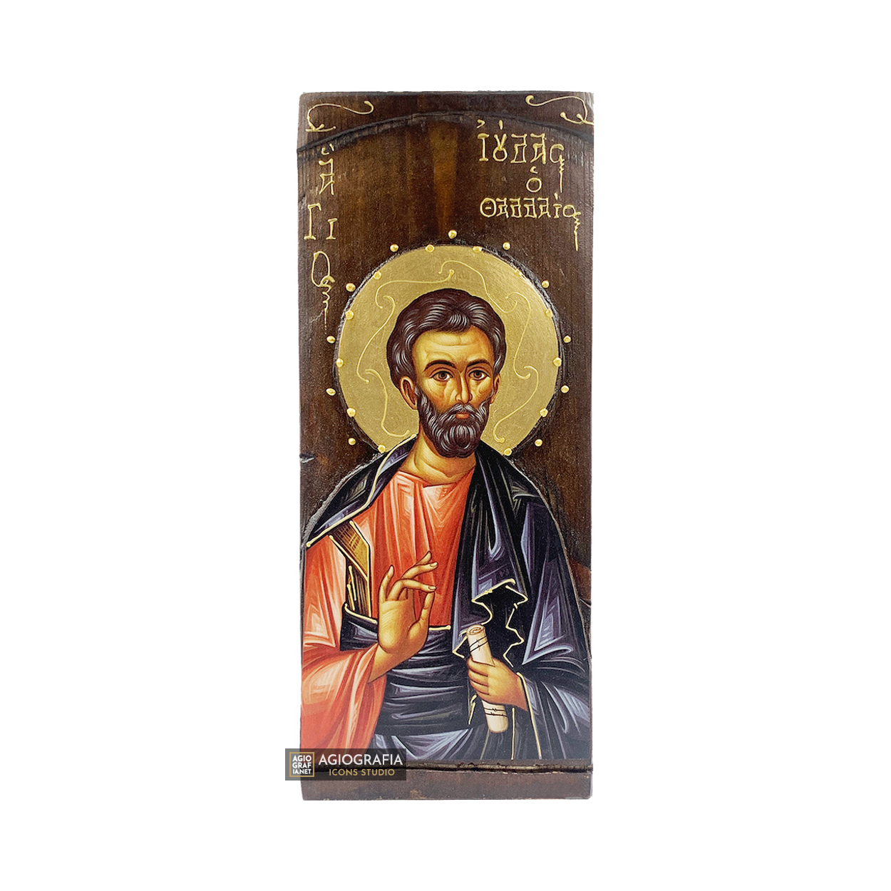 St Apostle Judas Thaddeus Christian Gold Print Icon on Carved Wood