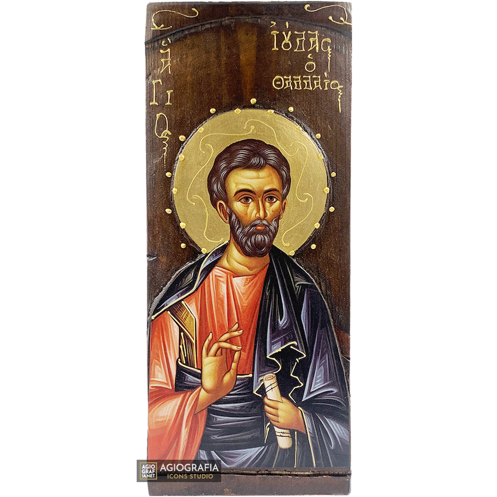 St Apostle Judas Thaddeus Christian Gold Print Icon on Carved Wood