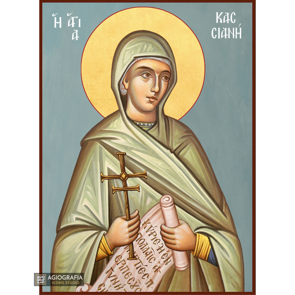 St Kassiani Greek Orthodox Icon with Blue Background