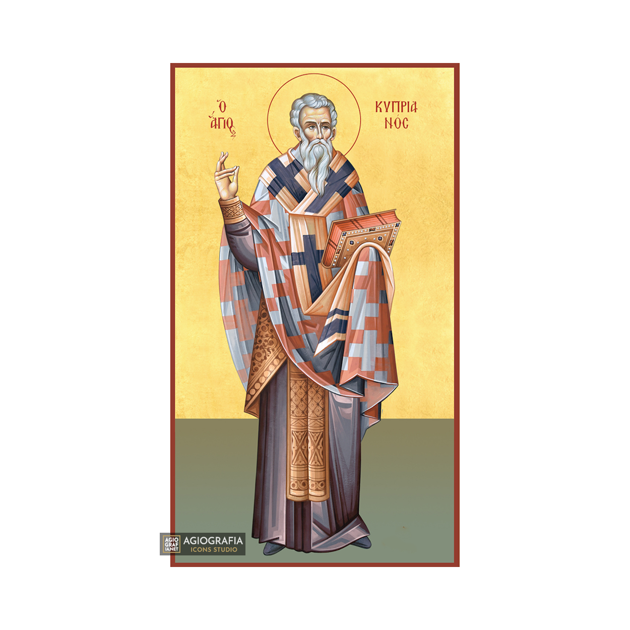 22k St Kiprianos - Gold Leaf Background Christian Orthodox Icon