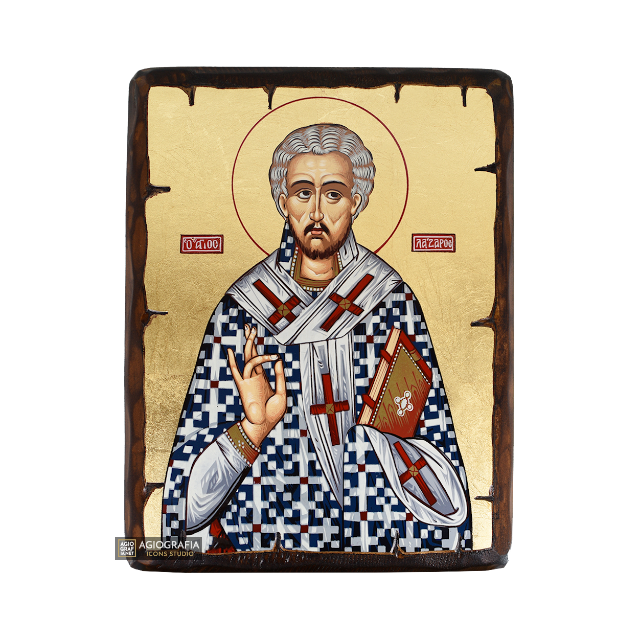 St Lazarus Greek Byzantine Orthodox Icon on Wood with Gold Leaf