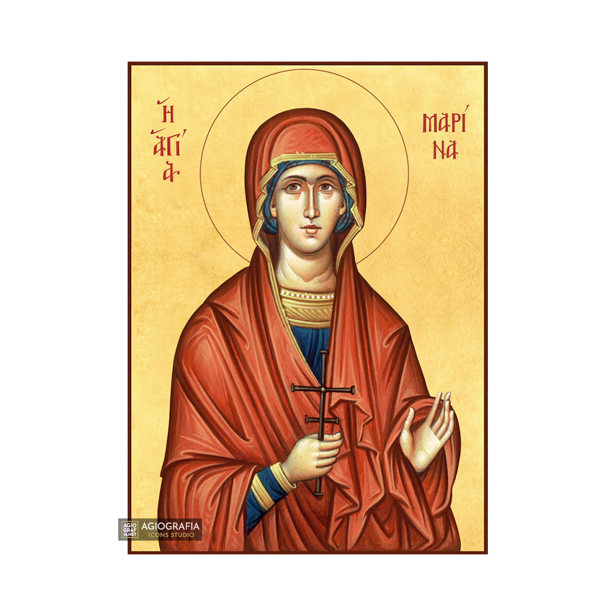 22k St Marina - Gold Leaf Background Christian Orthodox Icon