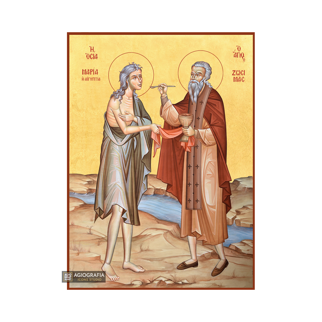 22k St Mary from Egypt Saint Zosimas - Gold Leaf Orthodox Icon