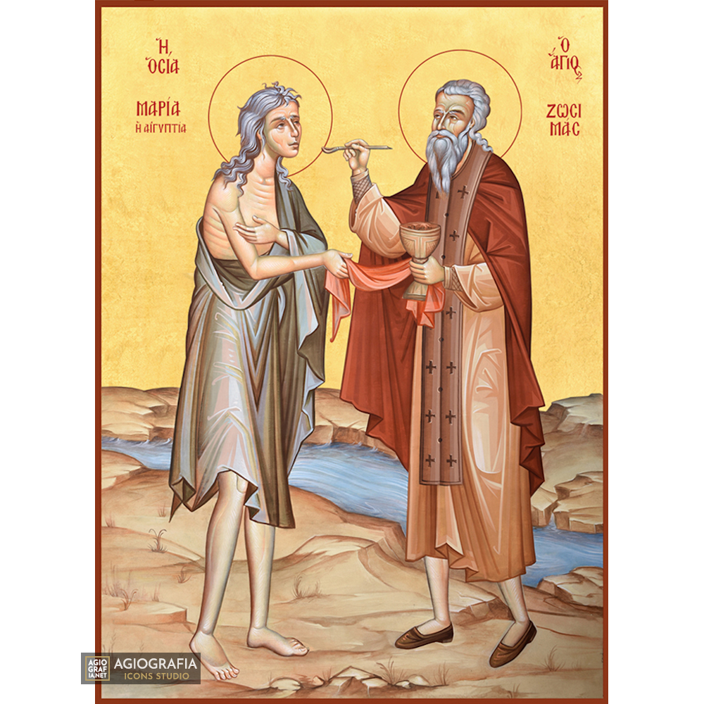 22k St Mary from Egypt Saint Zosimas - Gold Leaf Orthodox Icon