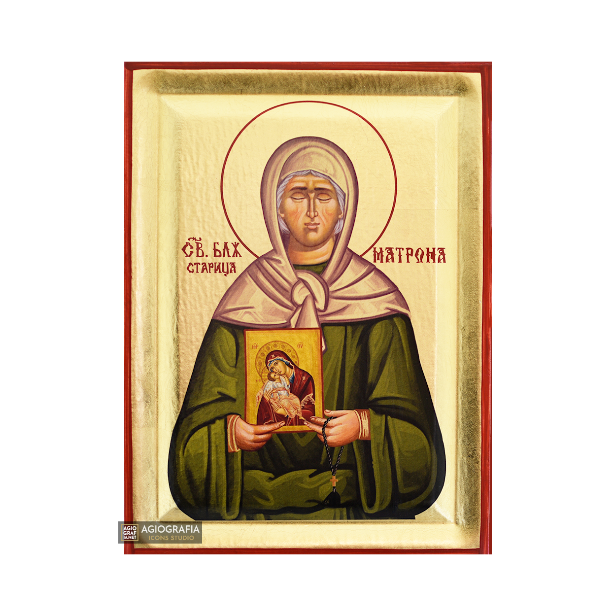 St Matrona Christian Greek Orthodox Icon on Wood with Gold Leaf
