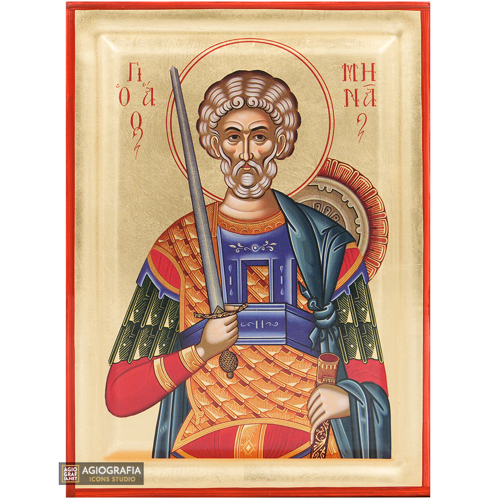 Saint Menas (Minas) Orthodox Icon with Gold Leaves