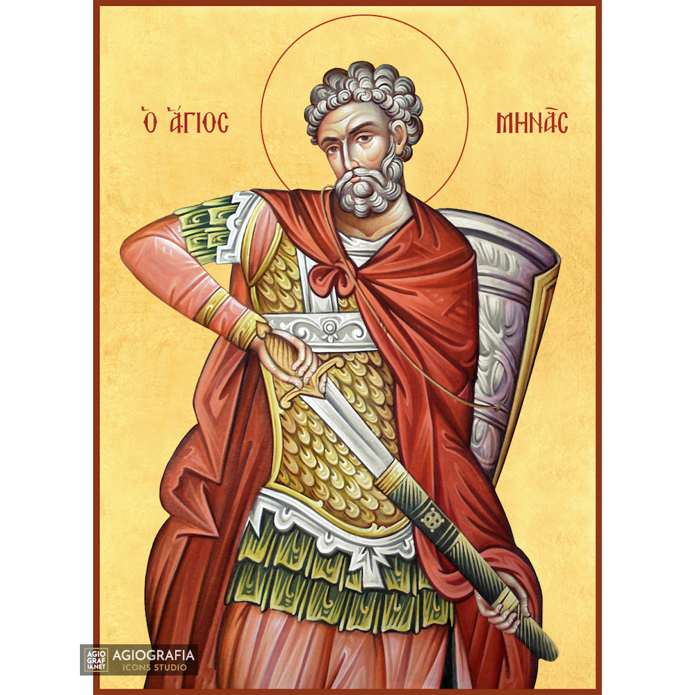 22k St Menas - Gold Leaf Background Christian Orthodox Icon