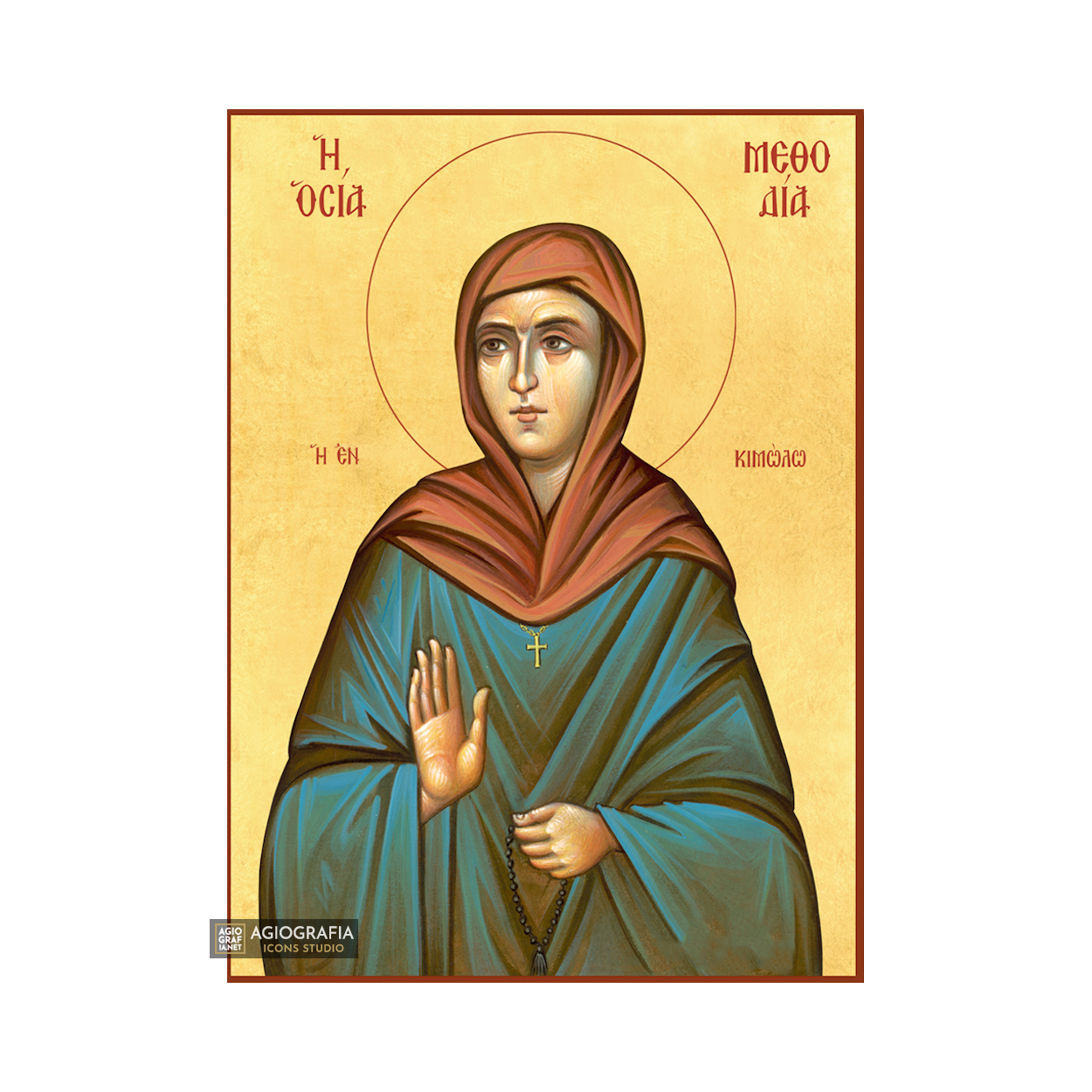 22k St Methodia - Gold Leaf Background Christian Orthodox Icon